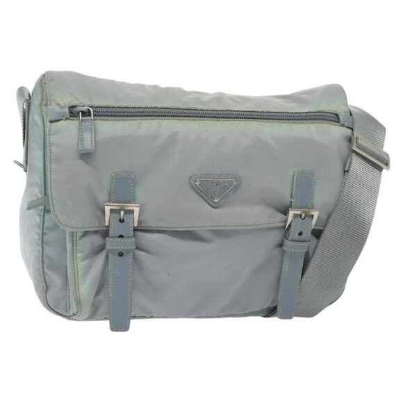 PRADA Shoulder Bag Nylon Light Blue Silver Auth ki5926 - Picture 1 of 15